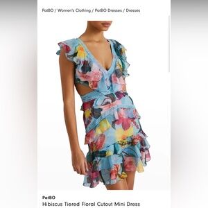 🌺 PatBO Hibiscus Floral Ruffle Mini Dress - Cutout Detail